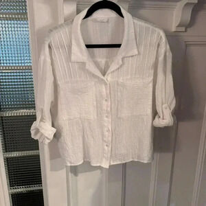 Sage the Label Women’s button down cropped top White, Rolled Sleeve Sz M NWOT